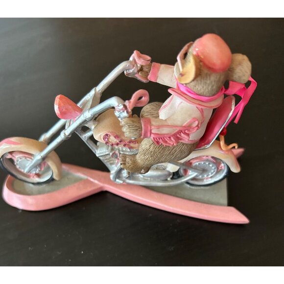 Mouse Riding Motorcycle Figurine Pink Breast Cancer Awareness Charming Tails. - Picture 5 of 8